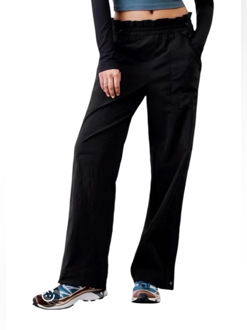 Athleta Black Trekkie Parachute High Rise Elastic Waist Pants Zipped Leg Hem
